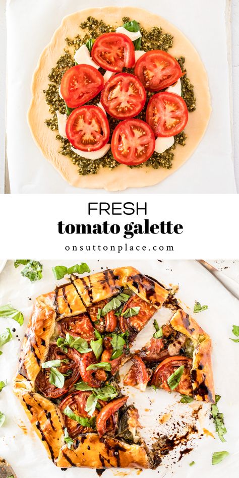 Galette Recipe Savory, Tomato Side Dishes, Tomato Galette, Tomato Tart Recipe, Veggie Pies, Galette Recipe, Meatless Main Dishes, Tomato Tart, Vegetarian Main Dishes