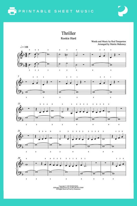 Thriller by Michael Jackson Piano Sheet Music | Rookie Level Music Lesson, We Are The World, Easy Piano, Sheet Music For Piano, Piano Sheet, Music Lessons, Digital Sheet Music, Piano Sheet Music, Piano Music