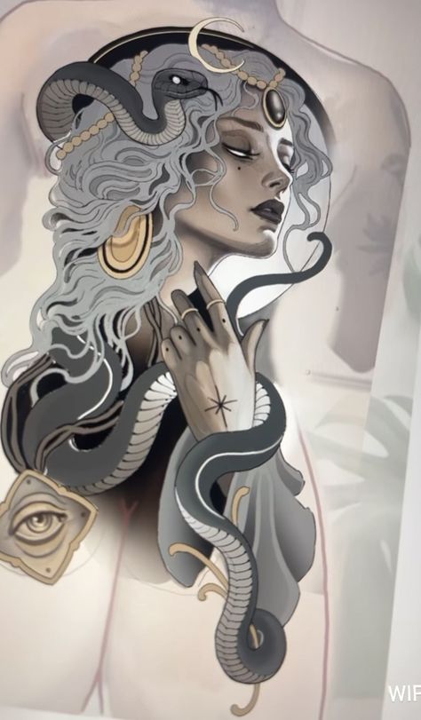 Neo Traditional Tattoos Black And Grey, Neotraditional Tattoo Design, Medusa Drawing, Neo Traditional Art, Neo Traditional Tattoos, Backpiece Tattoo, Art Nouveau Tattoo, Neo Tattoo, Medusa Tattoo Design