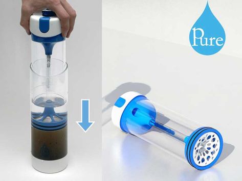 “Pure” Water Bottle Filters 99.9% of Bacteria with UV Light « Inhabitat – Green Design, Innovation, Architecture, Green Building Water Purifier Design, Water Collector, Water Experiments, Branded Water Bottle, Portable Water Filter, Filtered Water Bottle, Travel Water Bottle, Car Interior Design, Filter Design