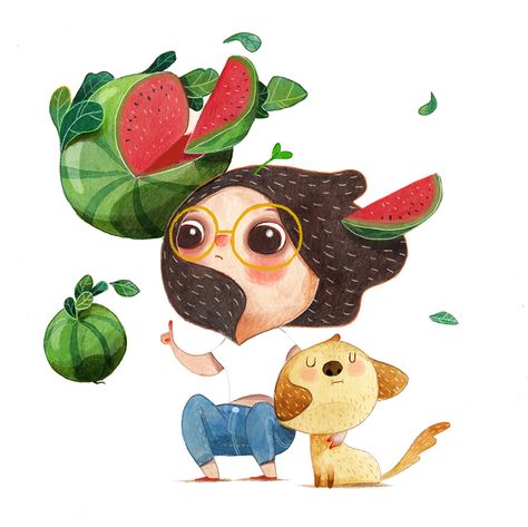 This is an ongoing personal project, I want to portrait friendship and my love of animals and plants. Vivian Mineker, Cartoon Drawings Of Animals, 강아지 그림, Picture Books Illustration, Book Illustration Art, Dog Illustration, Cartoon Character Design, Personal Project, Illustration Character Design