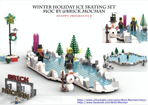 Winter Ice Skating, Lego Christmas Village, Winter Skating, Lego Winter Village, Lego Village, Lego Winter, Village Ideas, Christmas Wine Glasses, Lego Christmas