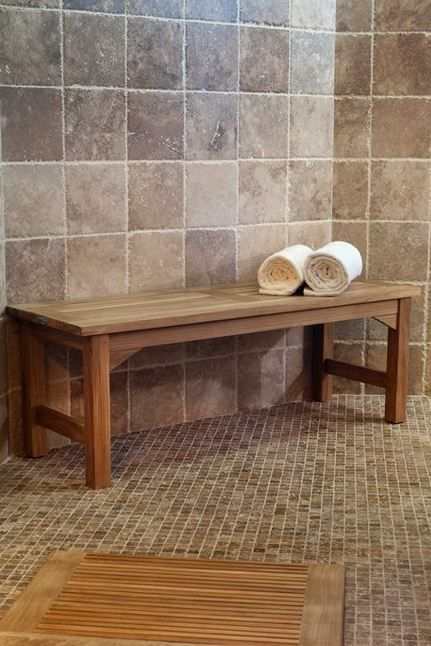 4 ft Teak Shower Bench by Westminster Teak Teak Shower Stool, Shower Benches, Teak Bath, Bathroom Bench, Teak Shower Bench, Teak Bathroom, Bathroom Big, Teak Bench, Teak Outdoor Furniture