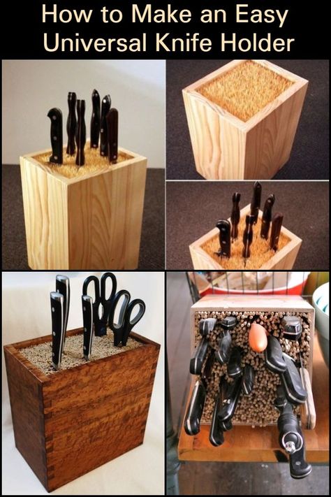 This universal knife holder is perfect for all types of knives of varying shapes and sizes! Kitchen Knife Storage, Room Storage Diy, Diy Knife, Knife Storage, Knife Holder, Diy Holder, Diy Kitchen, Diy Storage, Knife Block