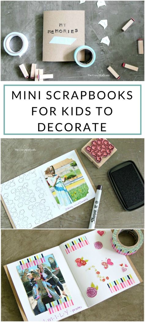 Memory Scrapbook: Making a Mini Scrapbook with Kids - The Crazy Craft Lady Kid Scrapbook Ideas, Class Scrapbook Ideas, Scrapbook Ideas For Kids Memories, Scrapbooking Kids, Diy Mini Scrapbook, How To Make A Scrapbook Diy, Scrapbook Ideas For Childhood Memories, Scrapbook Ideas Kids, Scrapbook For Kids