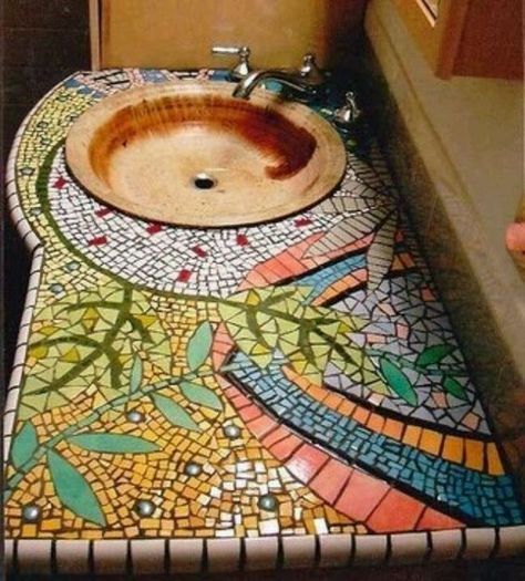 Mosaic Sink, Warm Bathroom, Accessory Ideas, Room Tiles, Mosaic Design, Sink Design, Trendy Bathroom, Bathroom Floor Tiles, Wood Bathroom