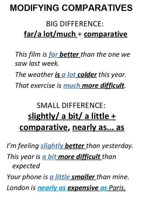 Modifying Comparatives Cambridge Exams, Grammar English, English Teaching Materials, Grammar Rules, British English, English Course, English Idioms, Teaching Materials, Learning Languages