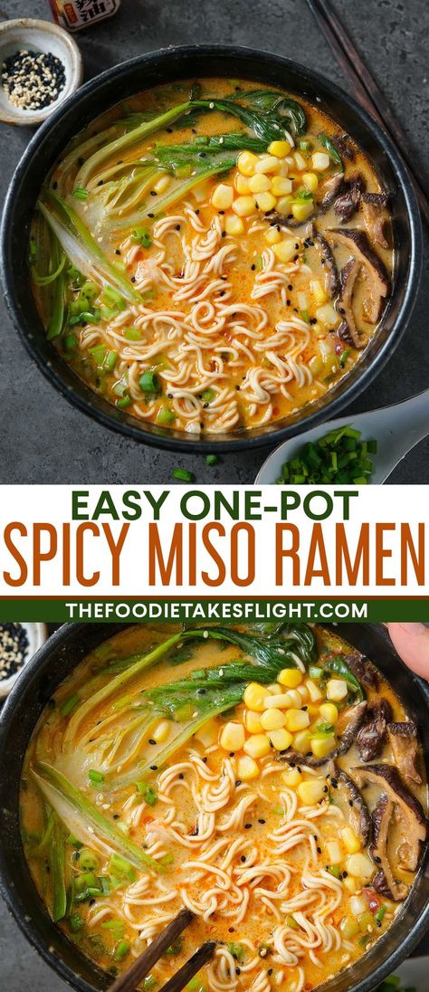 Vegan Dinner Soup, Spicy Veggie Ramen, Miso Ramen Vegetarian, Veggie Miso Ramen, Healthy Miso Ramen, Easy Vegetarian Ramen Recipes, Veggie Ramen Soup, Ramen Miso Recipes, Vegan Spicy Ramen