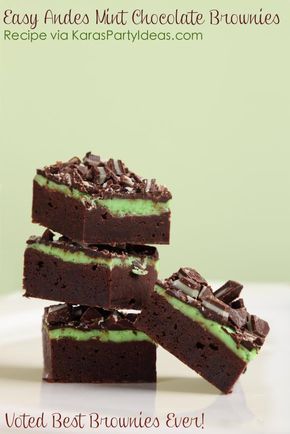 Best Brownies Ever!! Easy ANDES MINT Chocolate Brownie Recipe via Kara's Party Ideas - Betty Crocker has an awesome GF brownie mix! Andes Brownies, Mint Recipes Dessert, Andes Mints Brownies, Mint Chocolate Brownies, Mint Brownies Recipe, Best Brownies Ever, Andes Mint Chocolate, Chocolate Mint Brownies, Homemade Brownies Easy