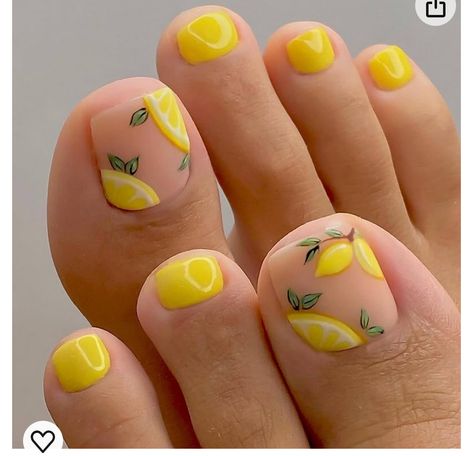 Yellow Toe Nails, Cute Pedicures, Lemon Nails, Fake Toenails, Acrylic Toe Nails, Cute Toe Nails, Summer Toe Nails, Pedicure Designs, Nagel Tips