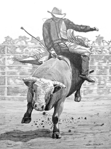 Bull Riding Drawing, Rodeo Drawings, Cowboy Drawing, Collar Tattoo, Rodeo Art, Rodeo Bull, Figure Sketch, Bronc Riding, Bull Art