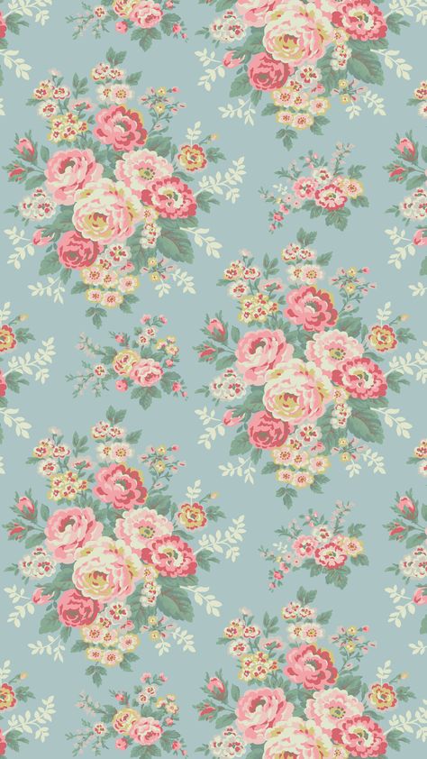 Phone wallpaper that features pink flowers on a pale blue background. IPhone and Android wallpaper. Pink And Blue Wallpaper, Wallpaper Iphone Vintage, Vintage Wallpaper Patterns, Flower Print Pattern, Blue Flower Wallpaper, New Wallpaper Iphone, Pink Wallpaper Backgrounds, Vintage Flowers Wallpaper, Trendy Wallpaper