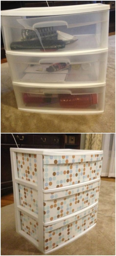 Simple geometric patterns look awesome. Dresser Storage Ideas, Paint Plastic Drawers, Decorate Plastic Drawers, Decorate Plastic Bins, Organize Inspiration, Plastic Drawer Makeover, Drawer Makeover, Craft Storage Drawers, Plastic Dresser