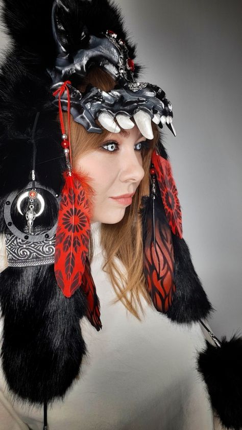 Nordic Fashion, Wolf Skull, Animal Masks, Black Wolf, Nordic Style, Headdress, Headpiece, Vikings, Harry Potter