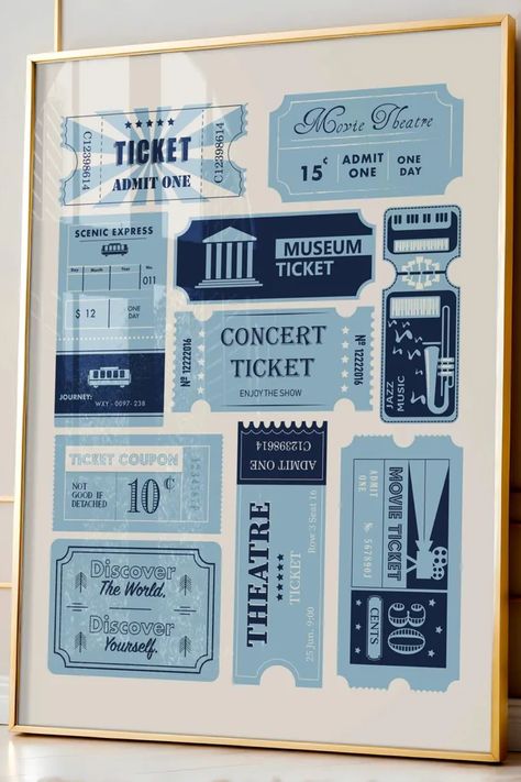 Navy Blue Ticket Print, Blue Trendy Eclectic Print, College Dorm Decor, Eclectic Wall Art, Preppy Wall Art, Trendy Blue Prints

This ticket wall art brings a fun, eclectic vibe to any space! Whether you're decking out your college dorm or sprucing up your apartment with some dopamine decor, this trendy blue print make a perfect fit. Pair it with other funky or maximalist pieces for a cool, preppy aesthetic that stands out on any wall! Music Tickets, Wall Art Preppy, College Dorm Decor, Preppy Wall Art, Museum Tickets, Art Preppy, Dopamine Decor, Decor Eclectic, Eclectic Wall Art