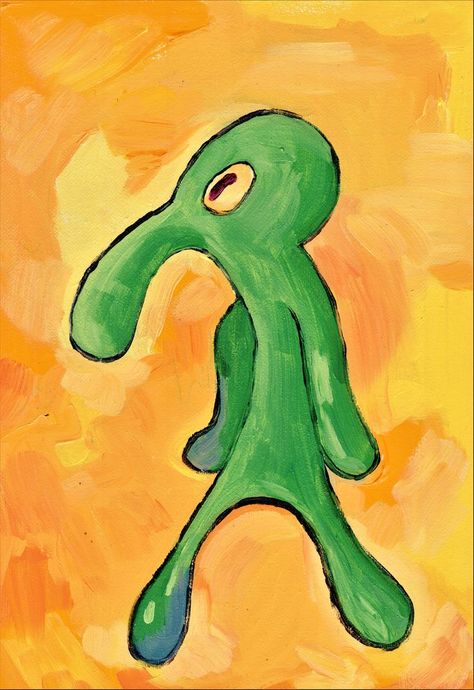 Bold And Brash Squidward Painting, Tentacles Painting, Weird Art Ideas, Silly Paintings, Weird Art Painting, Funky Paintings, Squidward Painting, Funky Artwork, School Reference