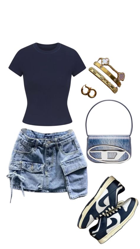 dunks denim skirt navy skims Navy Blue Dunks Outfit, Navy Dunks Outfit, Navy Blue Dunks, Blue Dunks Outfit, Navy Dunks, Blue Dunks, Dunks Outfit, Blue Denim Skirt, Navy Tops