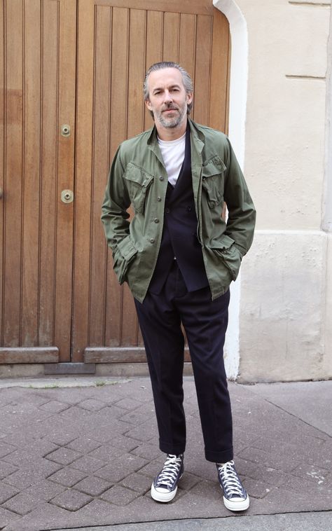 Pierre Maheo Style, Officine Generale, Officine Generale Menswear, Pocket Jacket, Field Jacket, Stylish Mens Outfits, Wool Suit, Wearing Clothes, Military Fashion