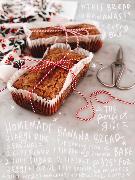 Banana Bread Recipe + Ten Homemade Gift Ideas Garvin And Co, Bread Gifts, Banana Flour, Homemade Gift Ideas, Peppermint Marshmallows, Homemade Banana Bread, Homemade Vanilla Extract, Give And Receive, Kinds Of Cookies