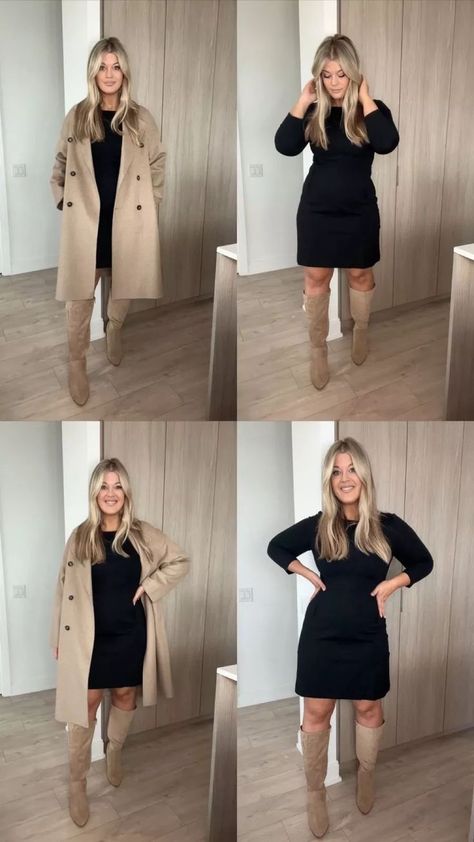 Plus Size Fall Work Outfits, Black Dress Midsize, Office Outfits Women Plus Size, Dress Midsize, Curvy Work Outfit, Curvy Fall Outfits, Autumn Fashion Curvy, Fall Business Casual Outfits, Transitional Fashion