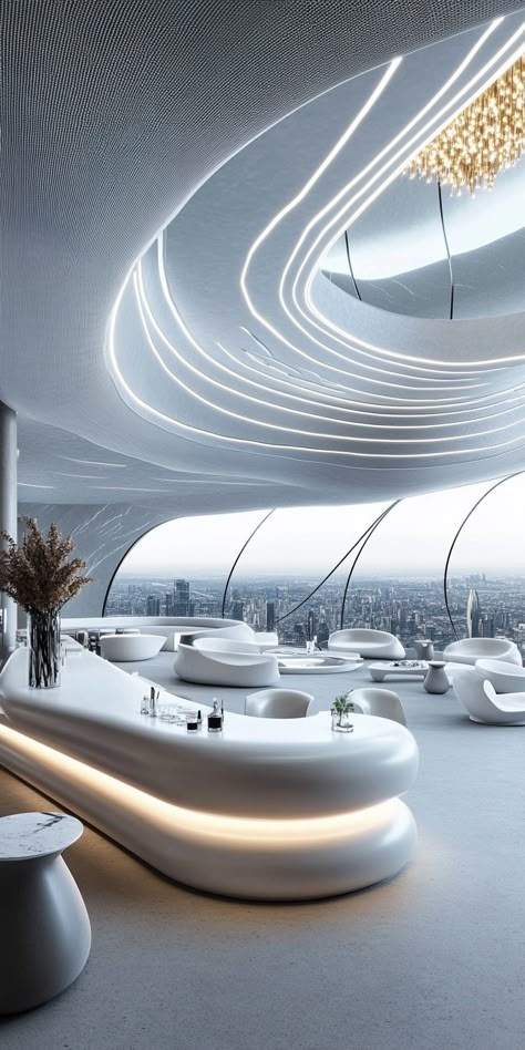 futuristic Lounge Futuristic Lounge, Futuristic Architecture Interior, Futuristic Restaurant, Futuristic Home Interior, Blockburg House, Futuristic Office, Futuristic House, Futuristic Home, Dystopian Novels