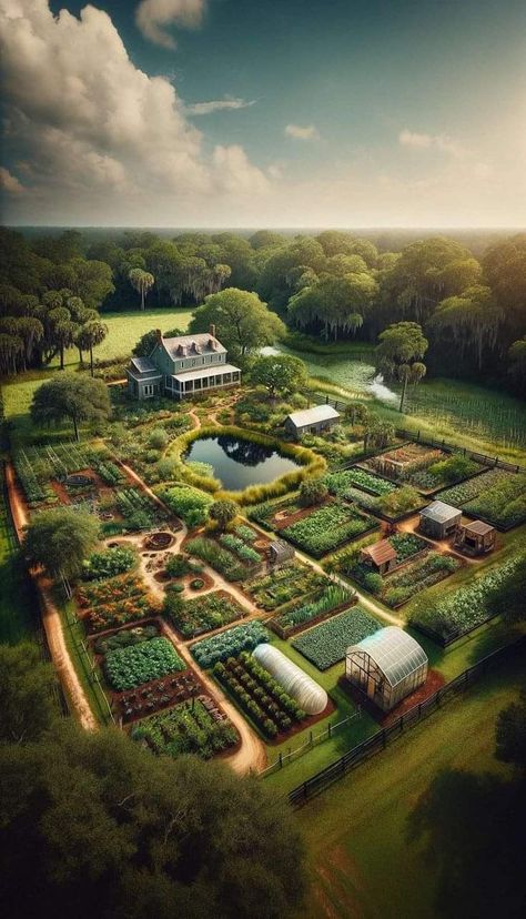 Garden Farm Design, 1 Acre Yard Landscaping, Home Farming Ideas, Large Off Grid Home, Homestead Homes House, Dream Farm Homes, 50 Acres Of Land, Rural Landscape Design, 100 Acres Of Land