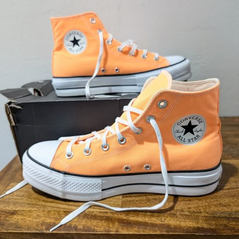 Size 10.5 New In Box Ships Same Or Next Day With The Exception Of Sundays And Holidays Converse Shoes Unique, Thrifting Inspiration, Colored Converse, Converse Orange, Low Top Tennis Shoes, Orange Converse, High Converse, Sneaker Heads, Cute Converse