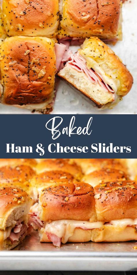 Baked Ham and Cheese Sliders - I Heart Eating Best Ham Sandwich, Baked Ham And Cheese Sliders, Sliders Sandwiches, Healthy Ham, Summer Lunch Recipes, Ham Cheese Sliders, Ham Sliders, Baked Sandwiches, Ham And Cheese Sliders