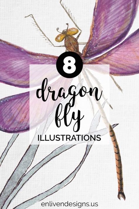 FREE Dragonflies and Botanicals | Enliven Designs Free Tattoo Fonts, Dragonfly Illustration, Dragonfly Artwork, Dragonfly Images, Watercolor Dragonfly, Leaves Png, Pretty Watercolor, Free Vintage Printables, Free Printable Art