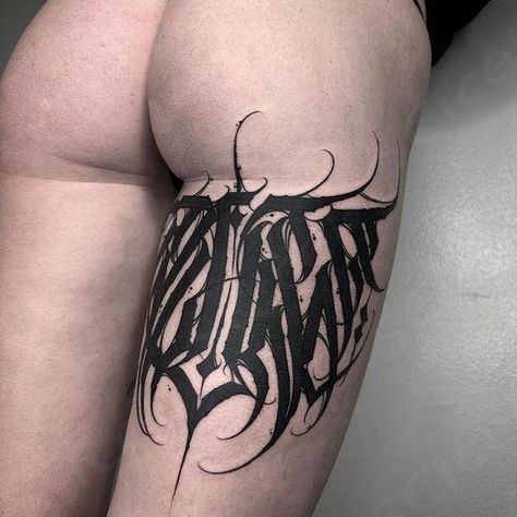 Broken script gang (@broken_script_gang_uk) • Instagram photos and videos Typographic Tattoo, Gang Tattoos, Earthy Tattoos, Bull Tattoos, Pretty Tattoos For Women, Gothic Tattoo, Thigh Tattoos Women, Knee Tattoo, Badass Tattoos