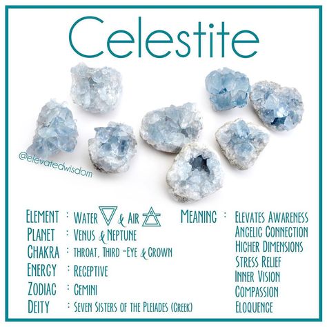 Celestite Crystal Meaning, Blue Celestite, The Pleiades, Celestite Crystal, Crystal Healing Stones, Crystal Magic, Gemini Zodiac, Crystal Meanings, Crystal Shop