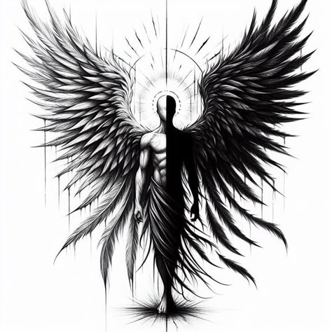 Back Tattoos For Guys Upper, Dark Angel Tattoo, Chest Tattoo Drawings, Archangel Tattoo, Cool Half Sleeve Tattoos, Star Tattoo Designs, Geek Tattoo, Neck Tattoo For Guys, Back Tattoos For Guys