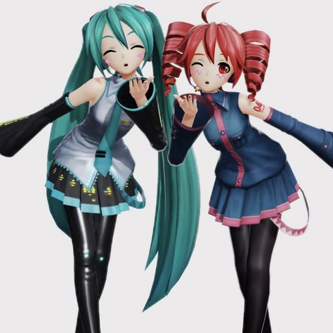 Miku Friends, Miku And Teto Matching Icons, Miku X Teto Ship, Miku And Teto Matching Pfp, Teto And Miku, Miku And Teto, Teto Pfp, Vocaloid Characters, I Go Crazy