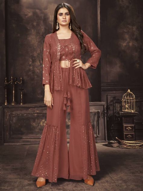 Latest Indo Western Outfits For Women, Sharara Suit Designs, Indo Western Outfits For Women, Indian Tunic Tops, Sharara Designs, Trendy Outfits Indian, Sharara Suits, Indo Western Dress, Sharara Suit