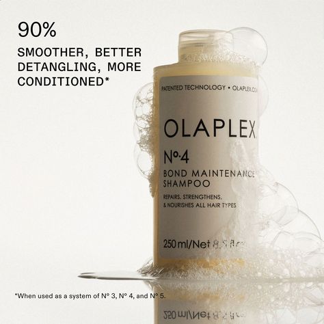 A highly concentrated, color-safe shampoo proven to reduce breakage and nourish hair leaving it smoother, shinier, and more manageable with every wash. The richly lathering formula gently yet thoroughly cleanses every hair type without stripping or drying to maintain hydrated hair and scalp. Use it with No.5 daily or any time you cleanse. Olaplex Products, Hair Repair Treatments, Color Safe Shampoo, Hair Romance, Repair Damaged Hair, Cleansing Routine, Vibrant Hair, Hair Damage, Healthier Hair