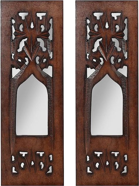 Amazon.com: Wooden Designer Wall Hanging Plaques Wall Décor Jharokha With Mirror, Elegant Sculpture Wall Décor Panel to Enhance the Décor of Your Room or Office - 12x4 Inch - Burnt Set of 2 : Home & Kitchen Rustic Spanish Decor, Elegant Sculpture, Laser Cut Wall Decor, Wall Shrines, Carved Wall Decor, Spanish Decor, Svg Laser Cut Files, Decorative Wall Hanging, Wooden Wall Panels