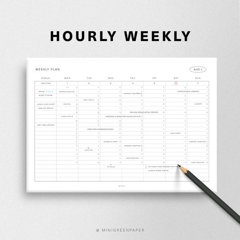 Weekly Hourly Schedule, Weekly Agenda Wall Planner, Minimal Weekly Planner with Goals, Timetable Time Blocking, Week at a Glance Printable Weekly Hourly Planner Template, Weekly Overview Planner, Hourly Weekly Planner, Week At A Glance Printable, Minimal Weekly Planner, Weekly Schedule Template, Weekly Planner Sheets, Weekly Planner Print, Simple Weekly Planner