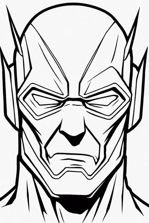 Experience the excitement of coloring a close-up of The Flash's masked hero face. Get lost in the sharp lines and fierce eyes that radiate power and dominance. Transform this blank page into a vivid masterpiece filled with strength and intensity. Let's spark your creativity with this captivating coloring adventure! Flash Coloring Pages, The Flash Mask, Flash Superhero, Minion Coloring Pages, Flash Characters, Batman Coloring Pages, Personalized Coloring Book, Superhero Coloring Pages, Superhero Coloring