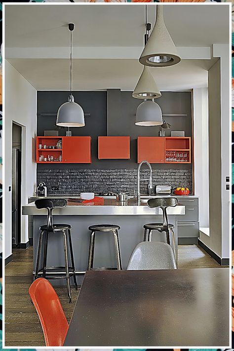 Kitchen Island - No idea where to start searching for the right solution for your needs? Search no further, check out for everything you need here. Orange Kitchen, Kitchen Dinning, Grey Kitchen, Interior Design Inspiration, A Kitchen, Kitchen Inspirations, Kitchen Interior, New Kitchen, Kitchen Dining Room