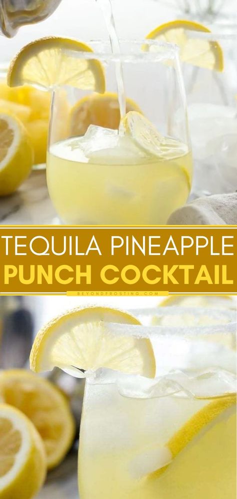 Tequila Pineapple Punch Cocktail, summer cocktails, alcoholic drinks Pineapple Punch Recipe, Margarita Punch Recipe, Tequila Cocktails Easy, Tequila Pineapple, Tequila Punch, Pineapple Cocktail Recipes, Party Punch Alcohol, Margarita Punch, Easy Party Drinks