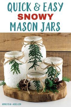 Snowy Mason Jars, Jar Christmas Crafts, Mason Jar Christmas Crafts, Mason Jar Luminaries, Mason Jar Christmas, Jar Crafts Diy, Mason Jar Projects, Mason Jar Ideas, Wine Bottle Diy Crafts