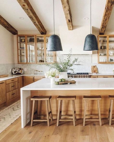 Hanging Lamp Kitchen Islands, Island As Dining Table, Farmhouse Kitchen Pendant Lights, Chic Farmhouse Kitchen, Rustic Farmhouse Exterior, Modern Farmhouse Industrial, Farmhouse Exterior Ideas, Modern Nest, Lights Over Kitchen Island