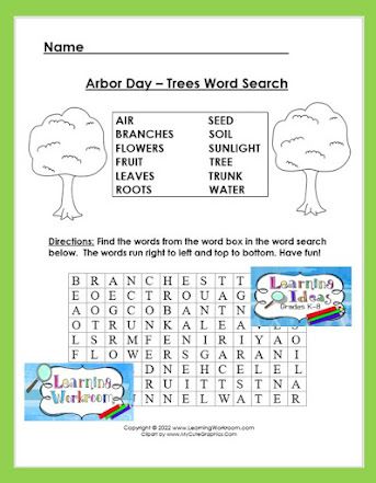 Learning Ideas - Grades K-8: Arbor Day Fun Activities for Kids Arbor Day Activities For Kids, Word Boxes, Arbor Day, Arbour Day, Free Teaching Resources, Learning Ideas, Tree Care, Fun Activities For Kids, Worksheets For Kids