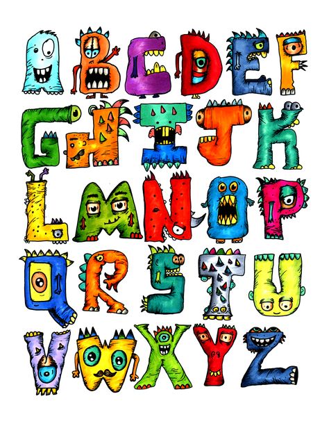 Monster Alphabet, Halloween Calligraphy, Monster Font, Cute Fonts Alphabet, Abc Font, Alphabet Frames, Monster Book Of Monsters, Alphabet Clipart, Hand Lettering Art