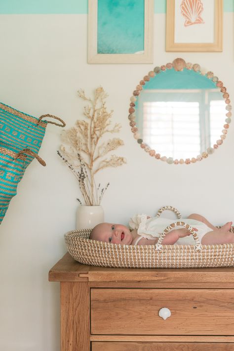 Pastel Ocean Nursery, Tropical Themed Nursery, Moana Nursery Theme, Vintage Ocean Nursery, Retro Beach Nursery, Florida Nursery Theme, Boho Beach Nursery Girl, Coastal Baby Girl Nursery, Pink Ocean Nursery