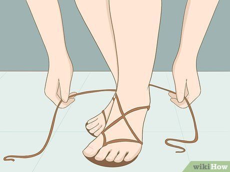 How to Tie Gladiator Sandals: 8 Steps (with Pictures) - wikiHow How To Keep Lace Up Sandals Up, Gladiator Shoes Women, How To Tie Strappy Sandals, How To Tie Gladiator Sandals, How To Tie Sandals With Laces, How To Tie Lace Up Sandals, Diy Gladiator Sandals, Gladiator Shoes Outfit, Gladiator Sandals Outfit