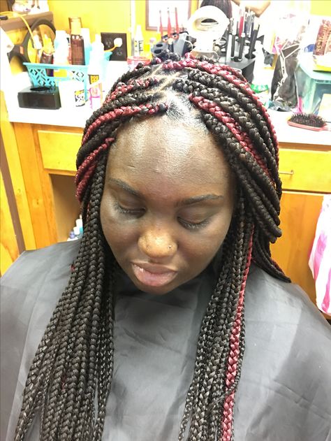 Burgundy and Black Box braids. It's Fridia Hair, Houston Tx Black And Burgundy Braids, Short Burgundy Box Braids, Burgundy Hair Box Braids, Black And Burgundy Box Braids, Box Braids Burgundy, Box Braids Burgundy And Black, Dark Burgundy Box Braids, Brown Box Braids, Burgundy Box Braids