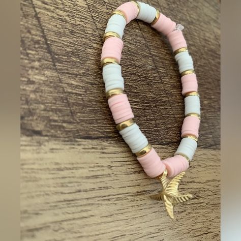 Handmade Pink and white starfish clay bead braclet Cute Starfish, Make Clay Beads, Girly Bracelets, Colorful Bead Bracelets, Clay Bead Necklace, Beaded Braclets, Homemade Bracelets, Preppy Bracelets, All By Myself