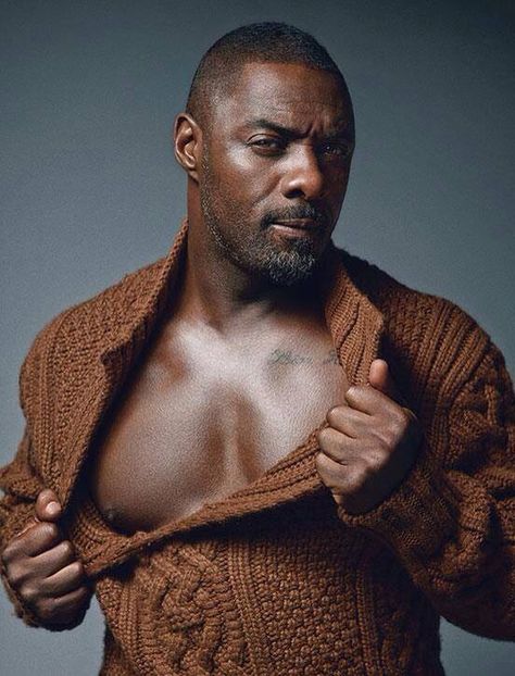 Idris!!! Sexy. Black men. Sexy black men. Sexy men. Dark skin. Chocolate skin. Handsome actors. Handsome black actors. Knits for men. Knits. Sweaters for men. Idris Alba, Details Magazine, Sean O'pry, Idris Elba, Pierce Brosnan, Chris Pine, Martin Scorsese, Nelson Mandela, James Dean