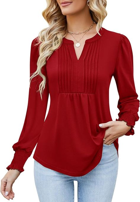 Ivicoer Peplum Tops for Women Casual Elegant Empire Waist Puff Long Sleeve Blouses V Neck Pleated Smocked Fall Shirts Floral Boho, L at Amazon Women’s Clothing store Blouse With Pleats, Spring V-neck Top With Pleated Sleeves, Summer Button-up Blouse With Pleated Sleeves, Fall Pleated Sleeve V-neck Blouse, Casual Pleated V-neck Tops, Peplum Tops For Women, Classic Button-up Blouse With Pleated Sleeves, Galaxy Hoodie, Tops For Women Casual